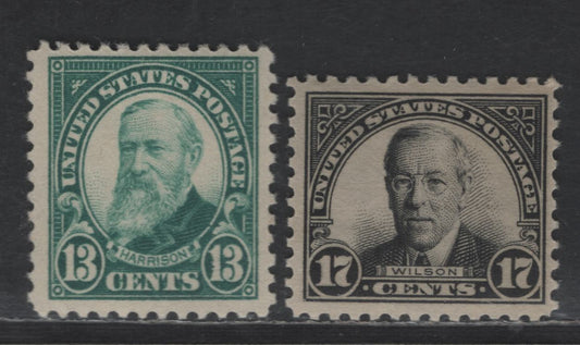 Lot 446 United States SC#622-623 13c - 17c Green & Black Benjamin Harrison -Woodrow Wilson, 1922-1925 Presidents Issue, 2 VFOG Singles, Perf 11