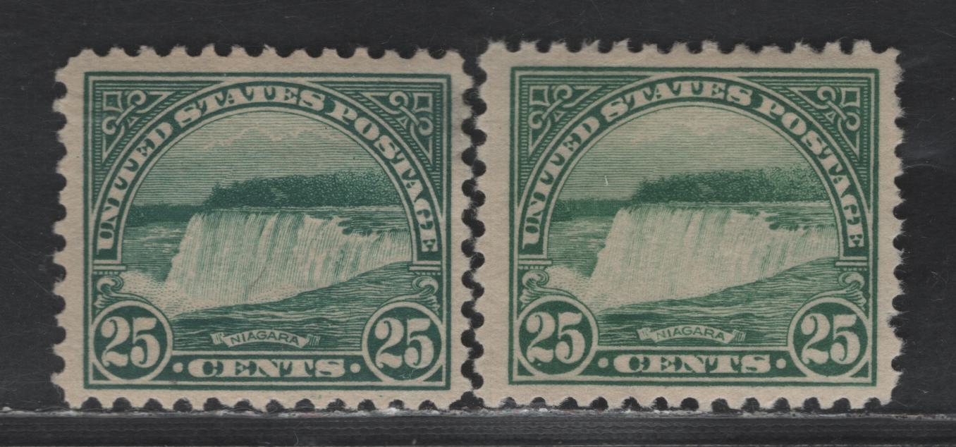 Lot 447 United States SC#568 25c Yellow Green Niagara Falls, 1922-1925 Presidents Issue, 2 Fine and VFOG Singles, Unwatermarked, Perf 11, Two Different Shades