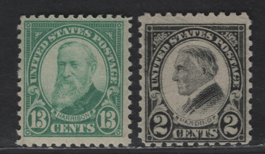 Lot 448 United States SC#612, 622 2c - 13c Black - Green Harding - Benjamin Harrison, 1922-1925 Presidents Issues, 2 FNH Singles
