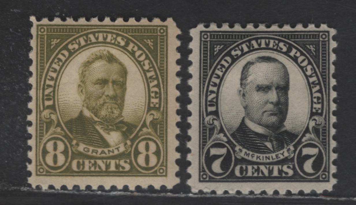 Lot 452 United States SC#559-560 7c - 8c Black - Olive Green McKinley - Grant, 1922-1925 Presidents Issue, 2 FOG Singles, Unwatermarked, Perf 11