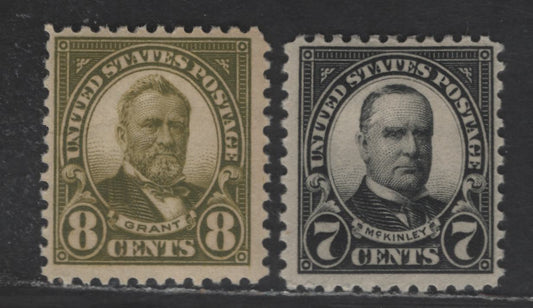 Lot 452 United States SC#559-560 7c - 8c Black - Olive Green McKinley - Grant, 1922-1925 Presidents Issue, 2 FOG Singles, Unwatermarked, Perf 11