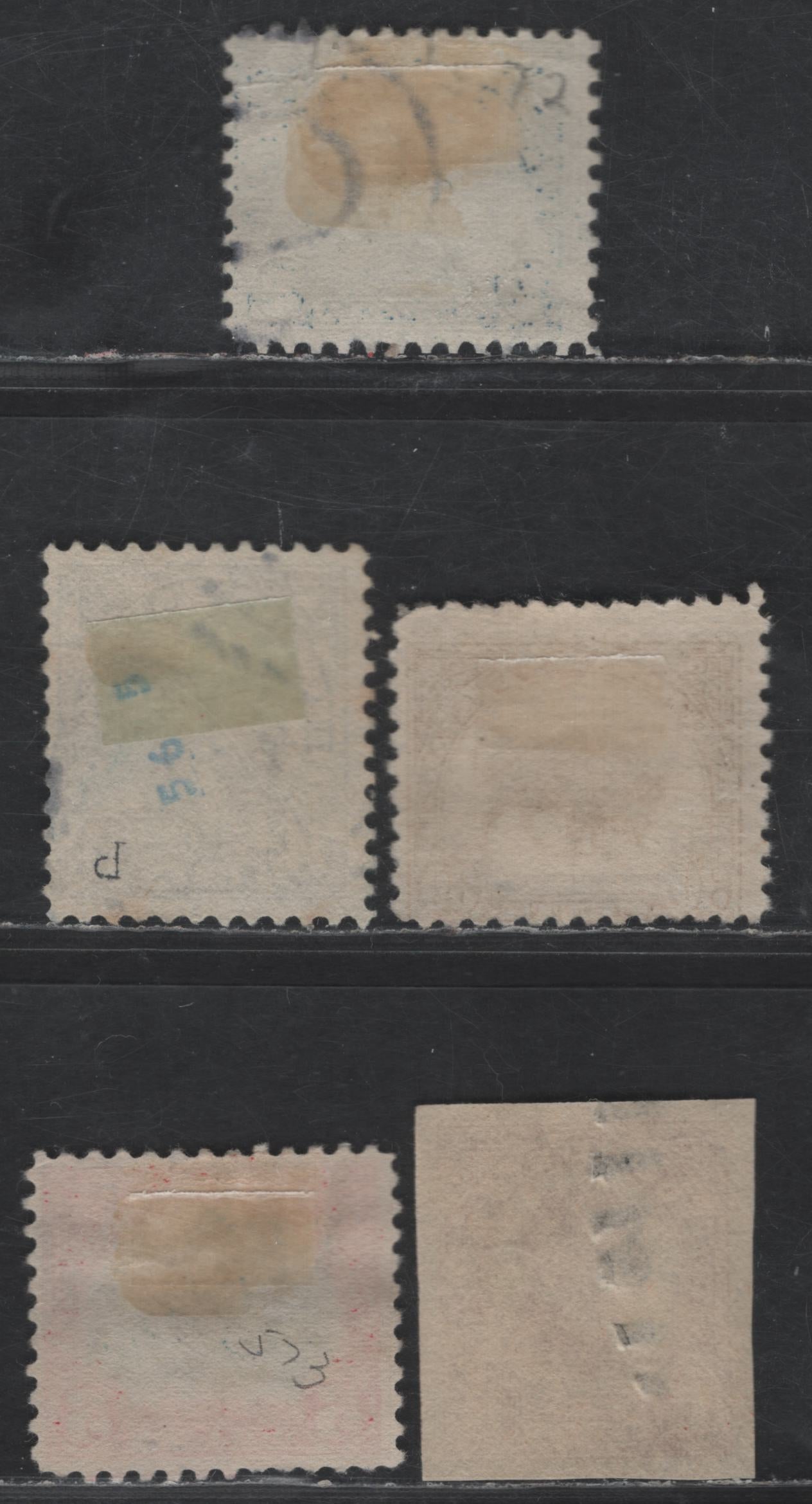 Lot 455 United States SC#565, 569, 572-573, 576 14c - $5 Blue - Carmine &Blue American Indian - Head of Freedom State, Capitol Dome, 1922-1925 Presidents Issue, 5 Fine/Very Fine Used Sheet & Imperf Singles, Unwatermarked, Perf 11 & Imperf