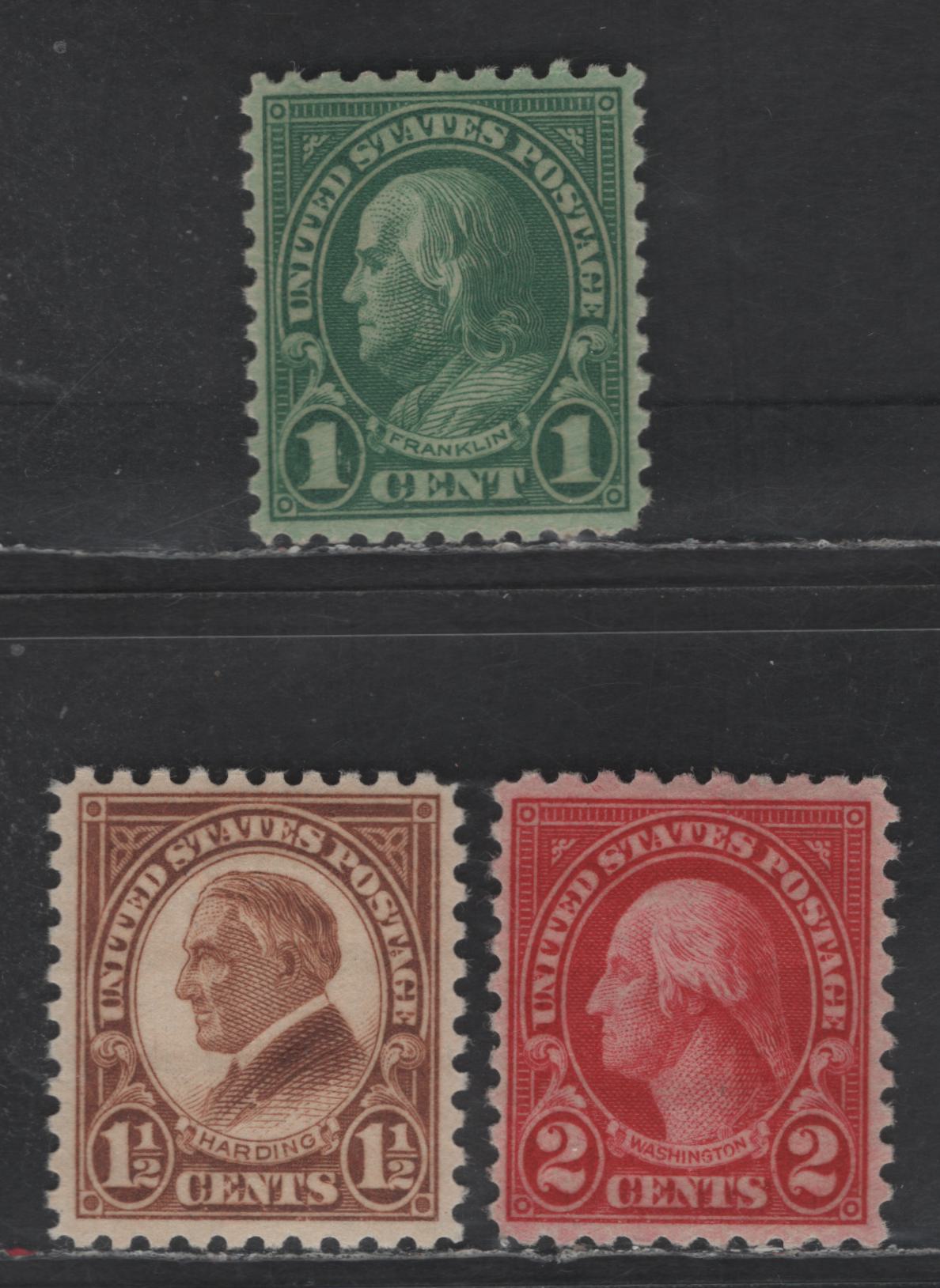 Lot 457 United States SC#581-583 1c - 2c Green - Carmine Franklin - Washington, 1923-1926 Presidents Issue, 3 VFOG Singles, Perf 10, Stamp Designs 19.5x22.5mm