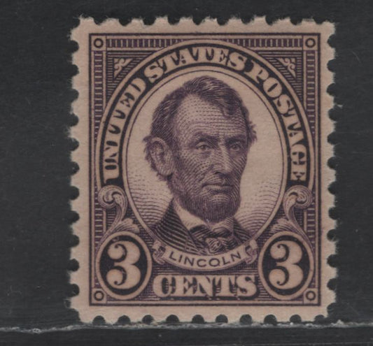 Lot 458 United States SC#584 3c Violet Lincoln, 1923-1926 Presidents Issue, A VFOG Single, Perf 10, Stamp Designs 19.5x22.5mm