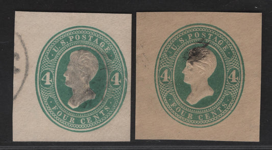 Lot 46 United States SC#U254, U256 4c Green Jackson, 1883-1886 Heads Issue, 2 Fine/Very Fine Used Singles, Die 1 on Manilla, Die 2 On White