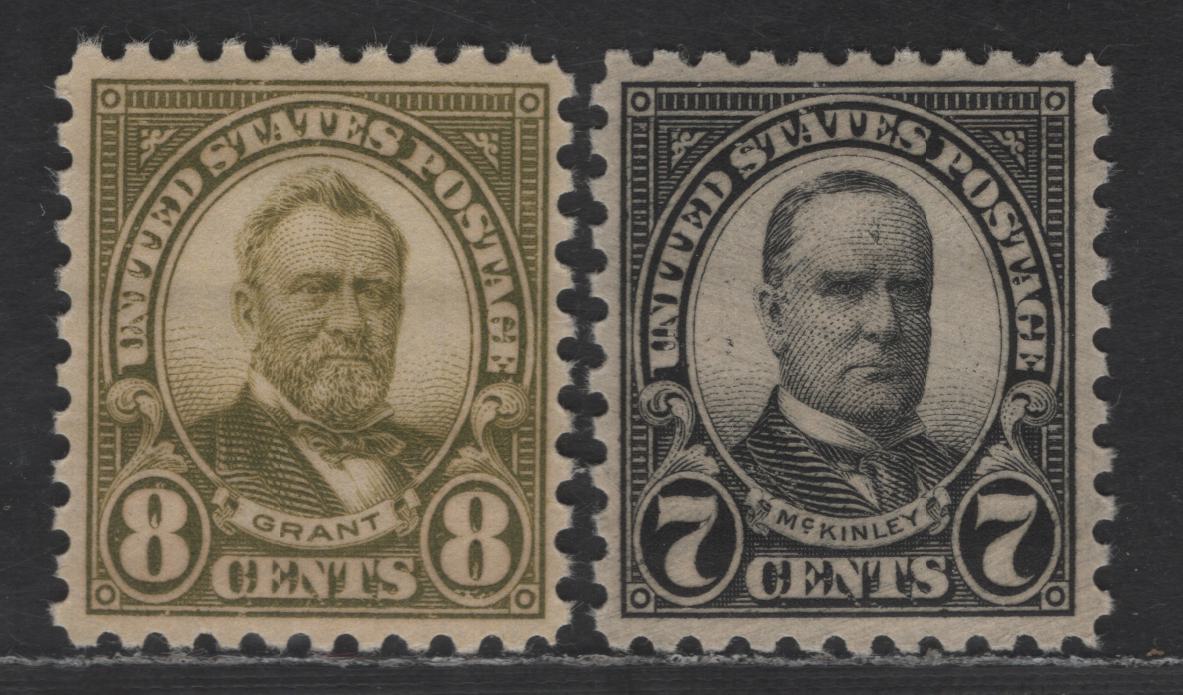 Lot 461 United States SC#588-589 7c -8c Black - Olive Green McKinley - Grant, 1923-1926 Presidents Issue, 2 VFOG Singles, Perf 10, Stamp Designs 19.5x22.5mm