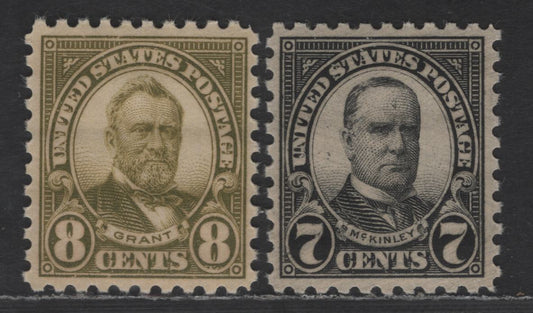 Lot 461 United States SC#588-589 7c -8c Black - Olive Green McKinley - Grant, 1923-1926 Presidents Issue, 2 VFOG Singles, Perf 10, Stamp Designs 19.5x22.5mm