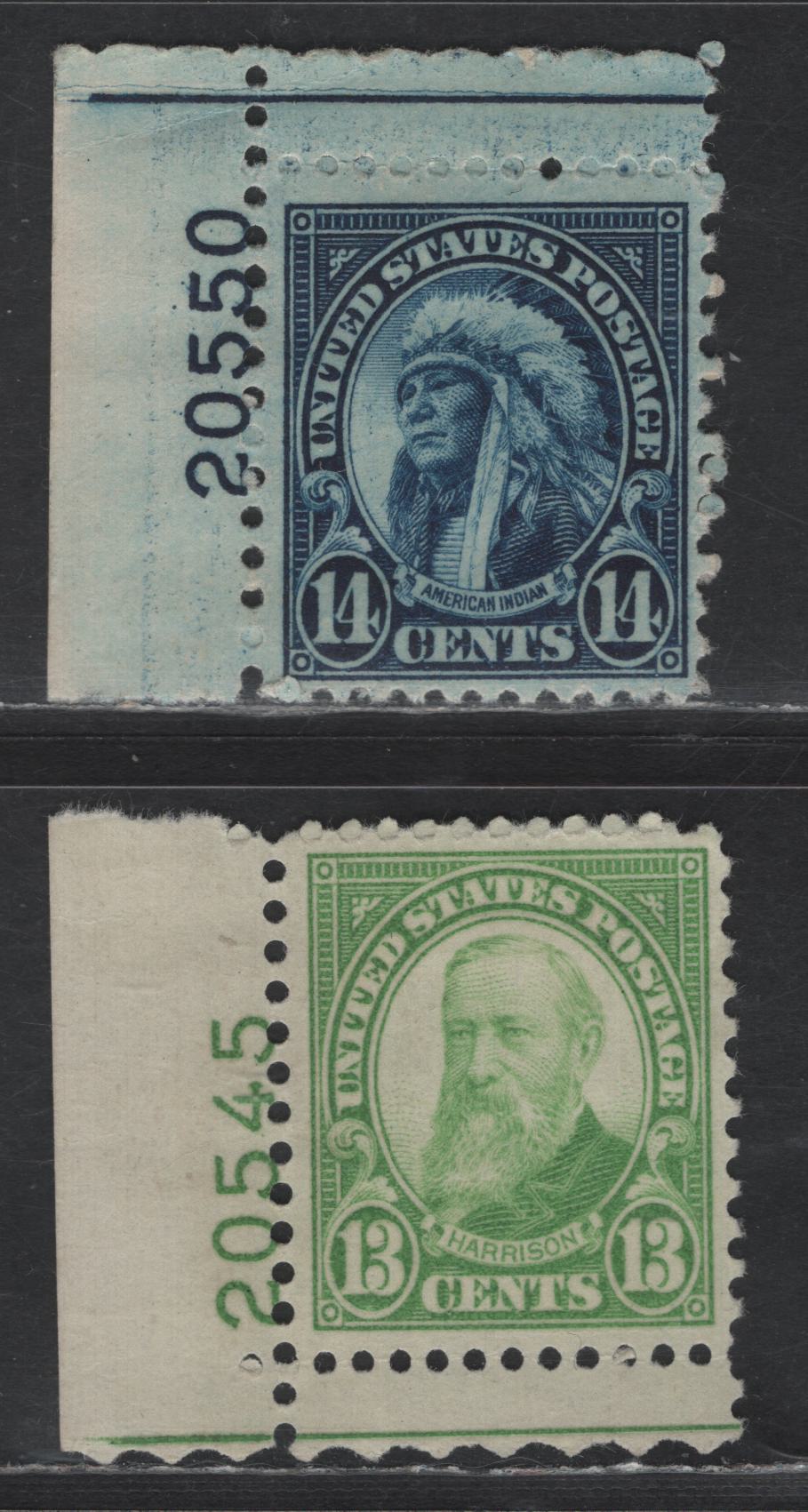 Lot 469 United States SC#694-695 13c - 14c Yellow Green - Dark Blue Benjamin Harrison - American Indian, 1931 Presidents Issue, 2 VFOG Singles, Rotary Press Printing