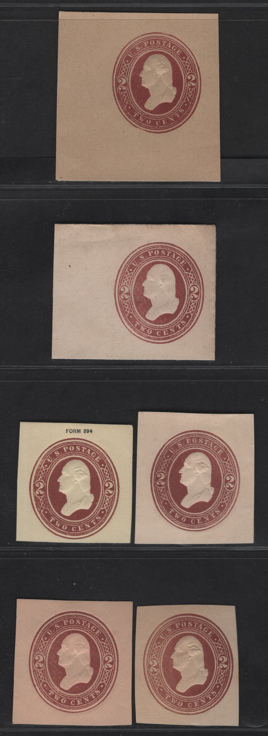 Lot 47 United States SC#U277-U279, U281, W233 2c Brown Jackson, 1884-1886 Heads Issue, 6 Fine/Very Fine/Extremely Fine Unused Singles, Die 1 on Manilla