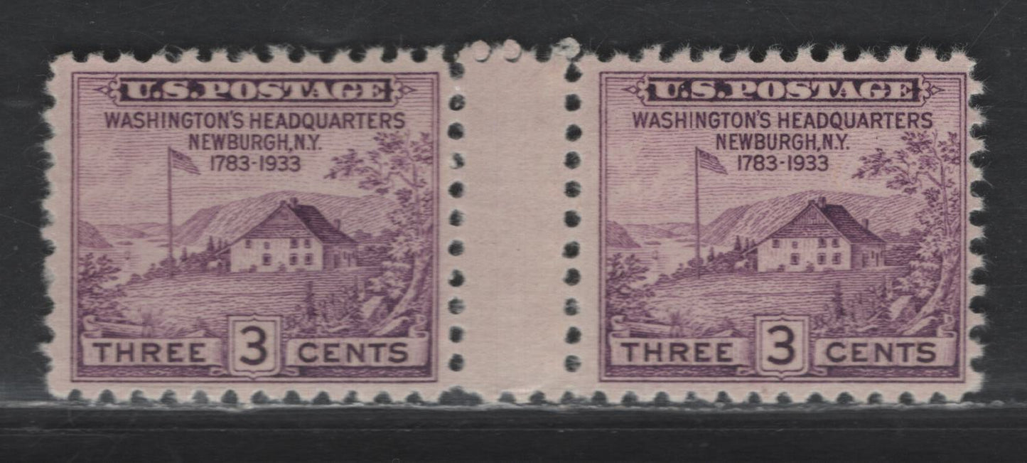 Lot 479 United States SC#752 3c Purple Washington's Headquarters, 1935 Type of Peace Issue, A Very Fine Unused Vertical Gutter Pair, No Gum As Issued