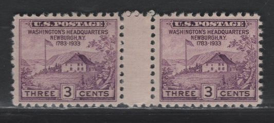 Lot 479 United States SC#752 3c Purple Washington's Headquarters, 1935 Type of Peace Issue, A Very Fine Unused Vertical Gutter Pair, No Gum As Issued