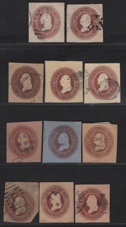 Lot 49 United States SC#U277-U282, W283 2c Brown Jackson, 1884-1886 Heads Issue, 11 Fine Used Singles, As Lot 58, Shade Variations Of The Brown