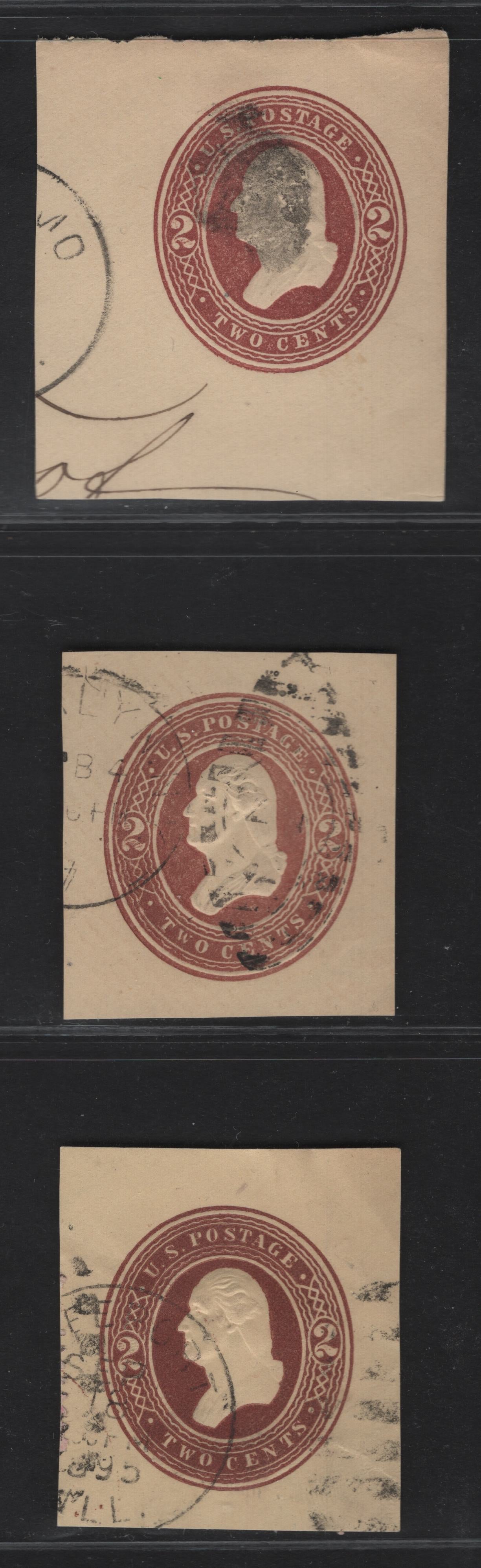 Lot 50 United States SC#U284 2c Brown Jackson, 1884-1886 Heads Issue, 3 Very Fine Used Singles, Amber Manilla, 3 Shades of Brown & Brown Lake