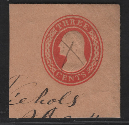 Lot 5 United States SC#U10 3c Red Washington, 1853-1855 Nesbitt Issue, A Extremely Fine Used Single, Buff Paper, Extra Large Marginal Square, 14.5mm Label At Top