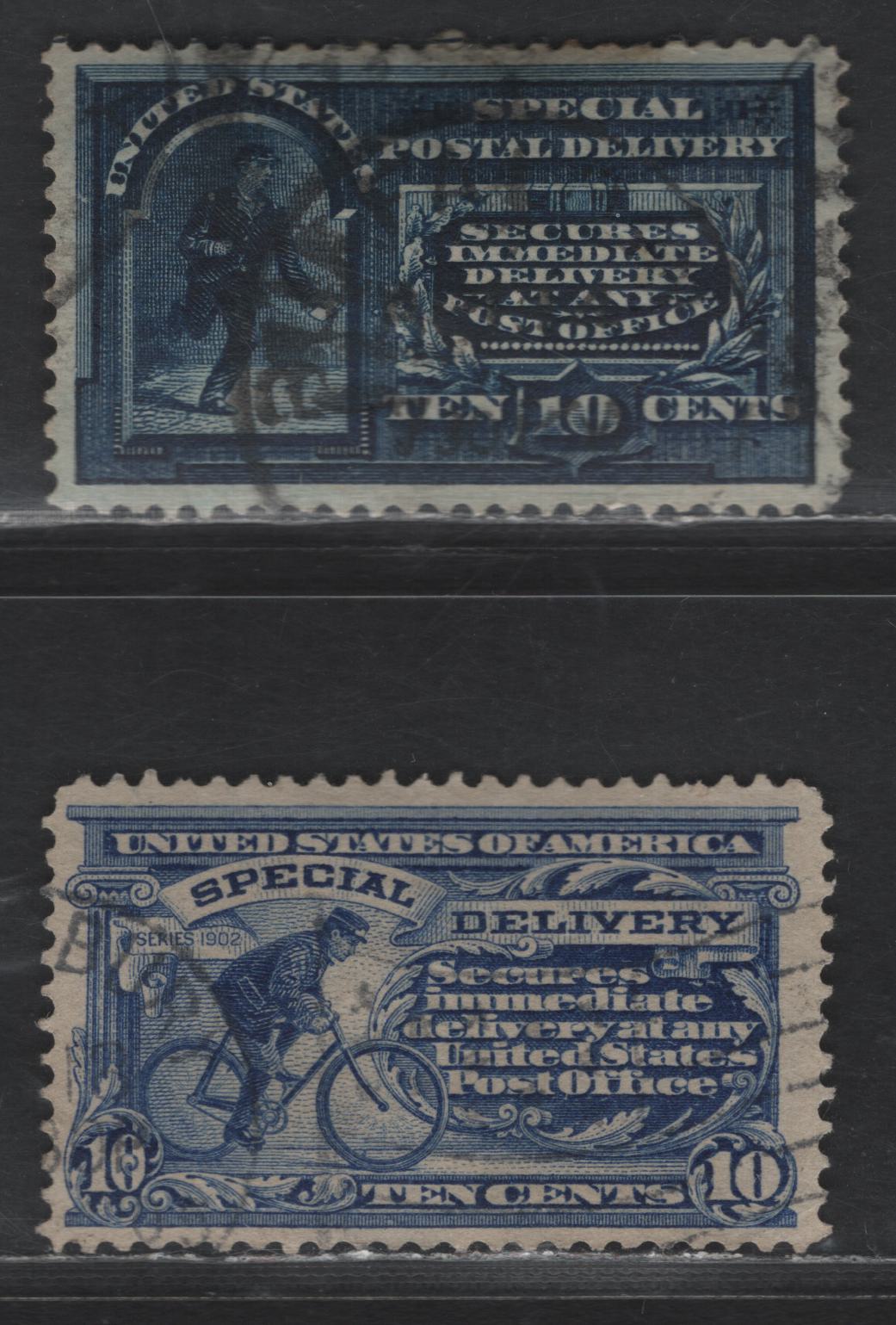 Lot 502 United States SC#E5-E6 10c Dark Blue - Ultramarine Messenger Running - Messenger On Bicycle, 1895-1902 Special Delivery Issue, 2 Very Fine Used Singles, Wmk Double Lined USPS