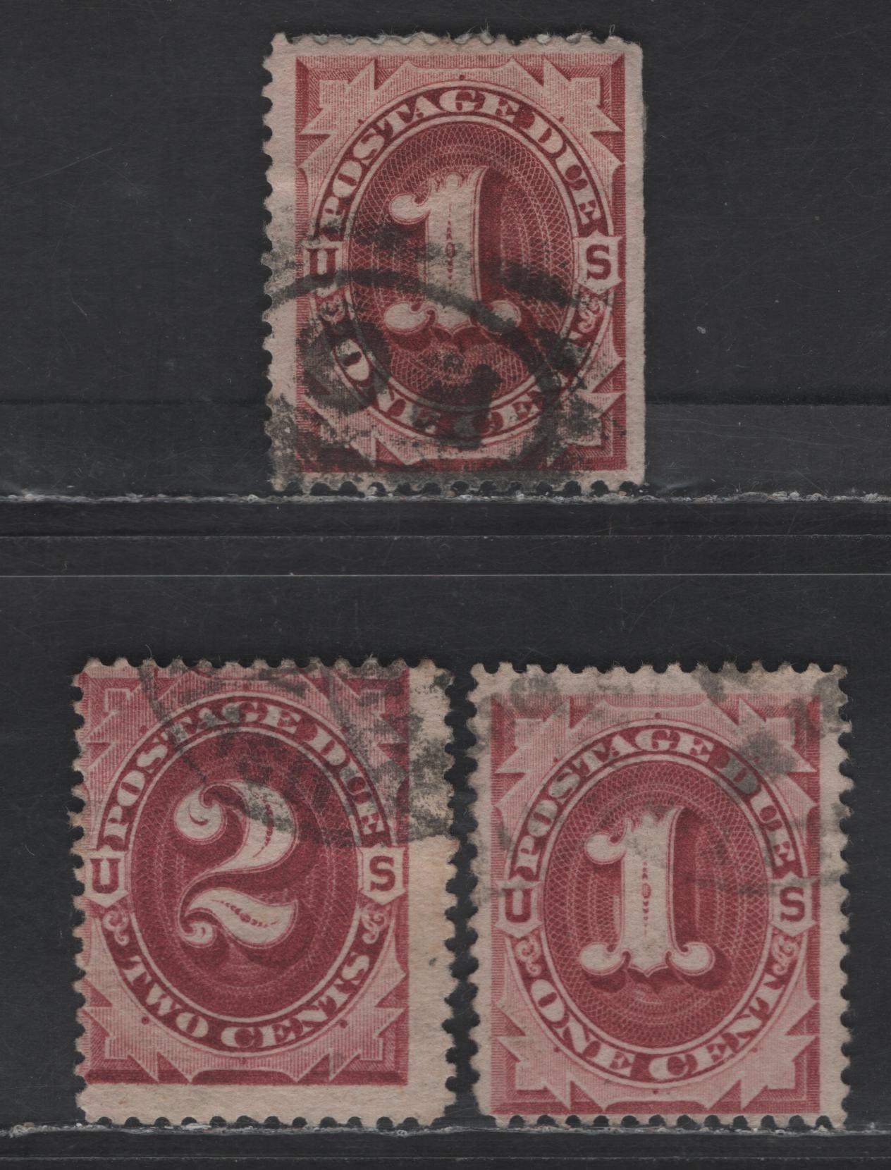 Lot 505 United States SC#J15-J16 1c - 2c Claret Numeral, 1884-1890 Second Large Banknote Postage Due, 3 Very Good/Fine Used Singles, Non-Fluorescent Ink, Two Shades Of 1c