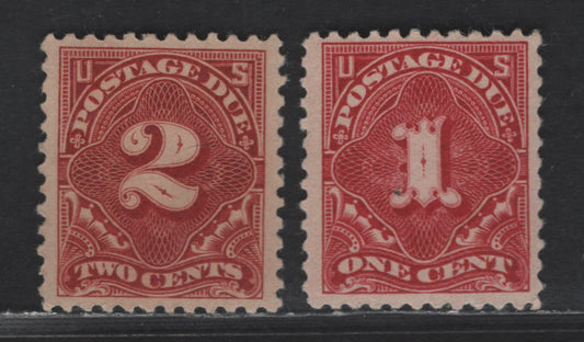 Lot 510 United States SC#J61, J62b 1c -2c Carmine - Deep Claret Numeral, 1917 Postage Due Issue, 2 VF/SUP/OG Singles, Unwatermarked, Perf 11