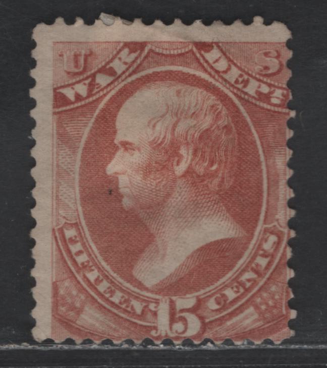 Lot 512 United States SC#O90 15c Rose Franklin, 1873-1880 Large Banknote Official Issue - War Department, A Very Good Unused Single, Hard Paper, Light Vertical Crease & No Gum