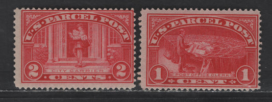 Lot 516 United States SC#Q1-Q2 1c - 2c Carmine Rose Post Office Clerk - City Carrier, 1913 Parcel Post Issue, 2 FNH Singles, Single Lined USPS Wmk