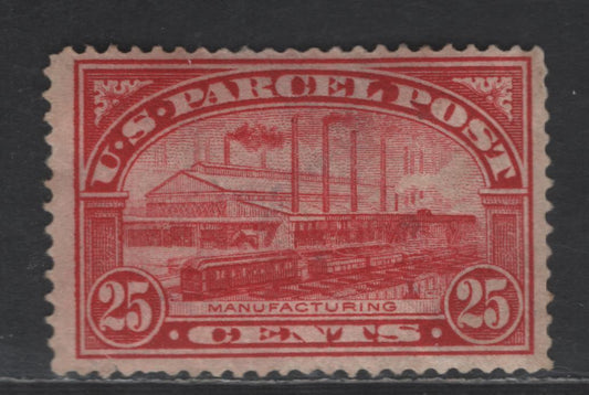 Lot 524 United States SC#Q9 25c Carmine Rose , 1913 Parcel Post Issue, A Very Good Unused Single, Single Lined USPS Wmk, No Gum, Small Tear At Lower Left