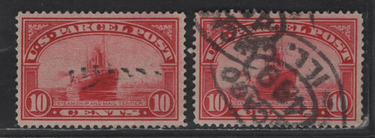 Lot 526 United States SC#Q6 10c Carmine & Carmine Rose , 1913 Parcel Post Issue, 2 Very Fine Used Singles, Single Lined USPS Wmk