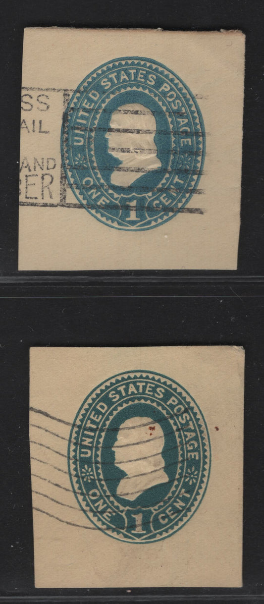 Lot 53 United States SC#U297, U296 1c Dark Blue & Blue Franklin, 1887-1894 Heads Issue, 2 Very Fine Used Singles, Amber, Normal Blue to Compare