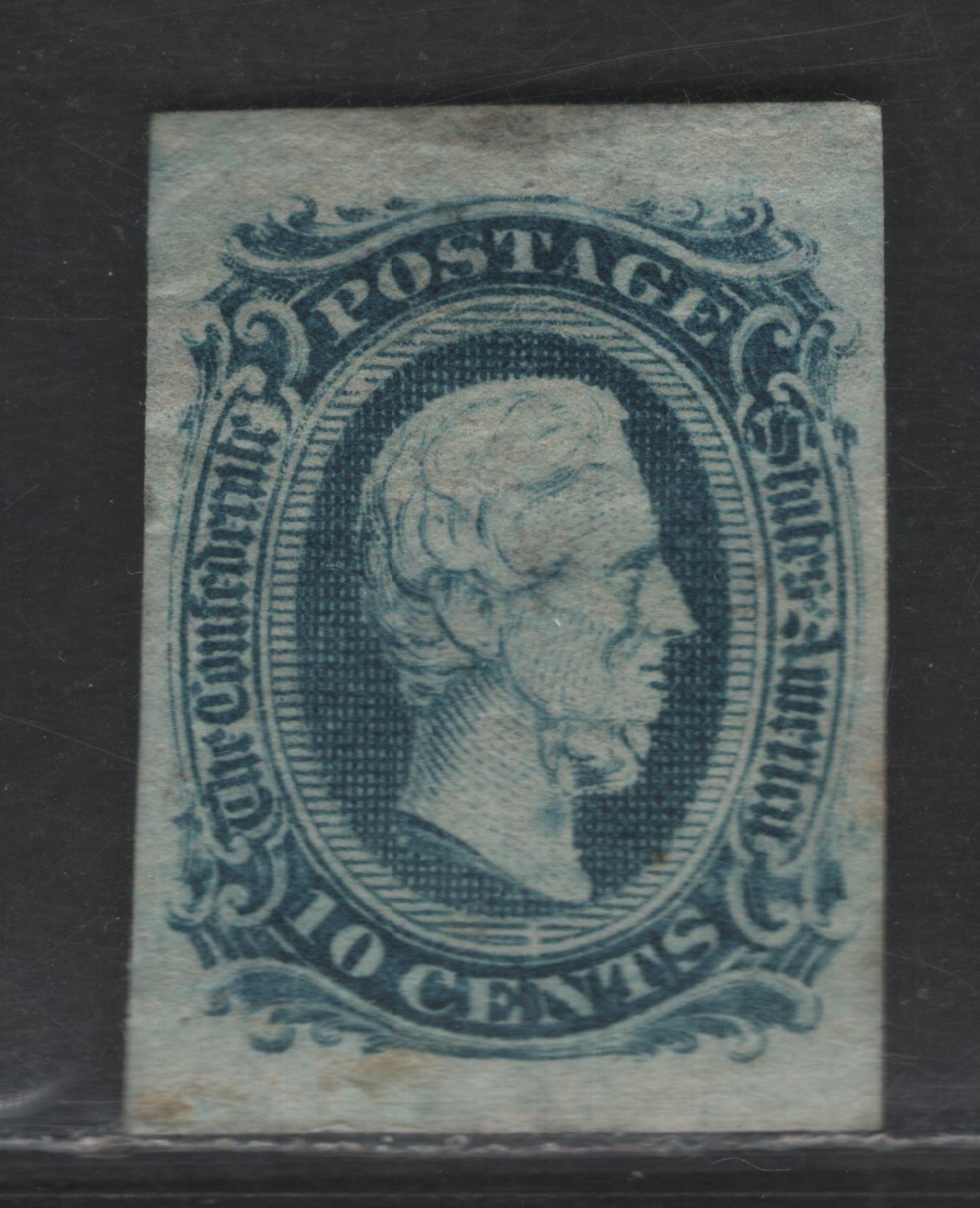 Lot 535 Confederate States SC#11 10c Blue Jefferson Davis, 1863-1864 Jefferson Issue, A Very Fine Unused Imperf Single, Die A