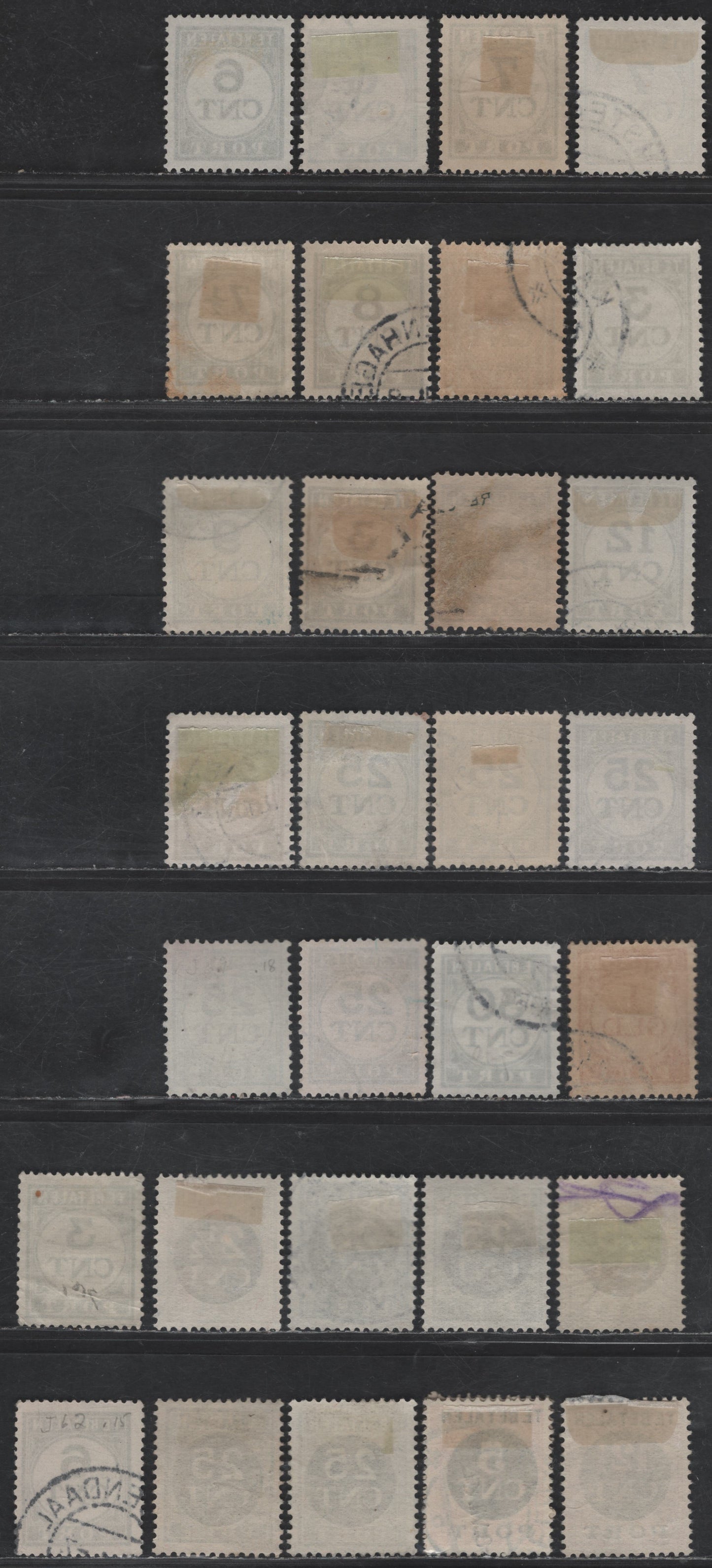 Lot 540 Netherlands SC#J61-J71, J73-J75, J77-J79 3c - 12.5c on 5c Pale Ultramarine - Carmine Numerals, 1921-1938 Postage Dues, 16 Fine/Very Fine Used Singles, Perfs 12.5 & 13.5x12.5