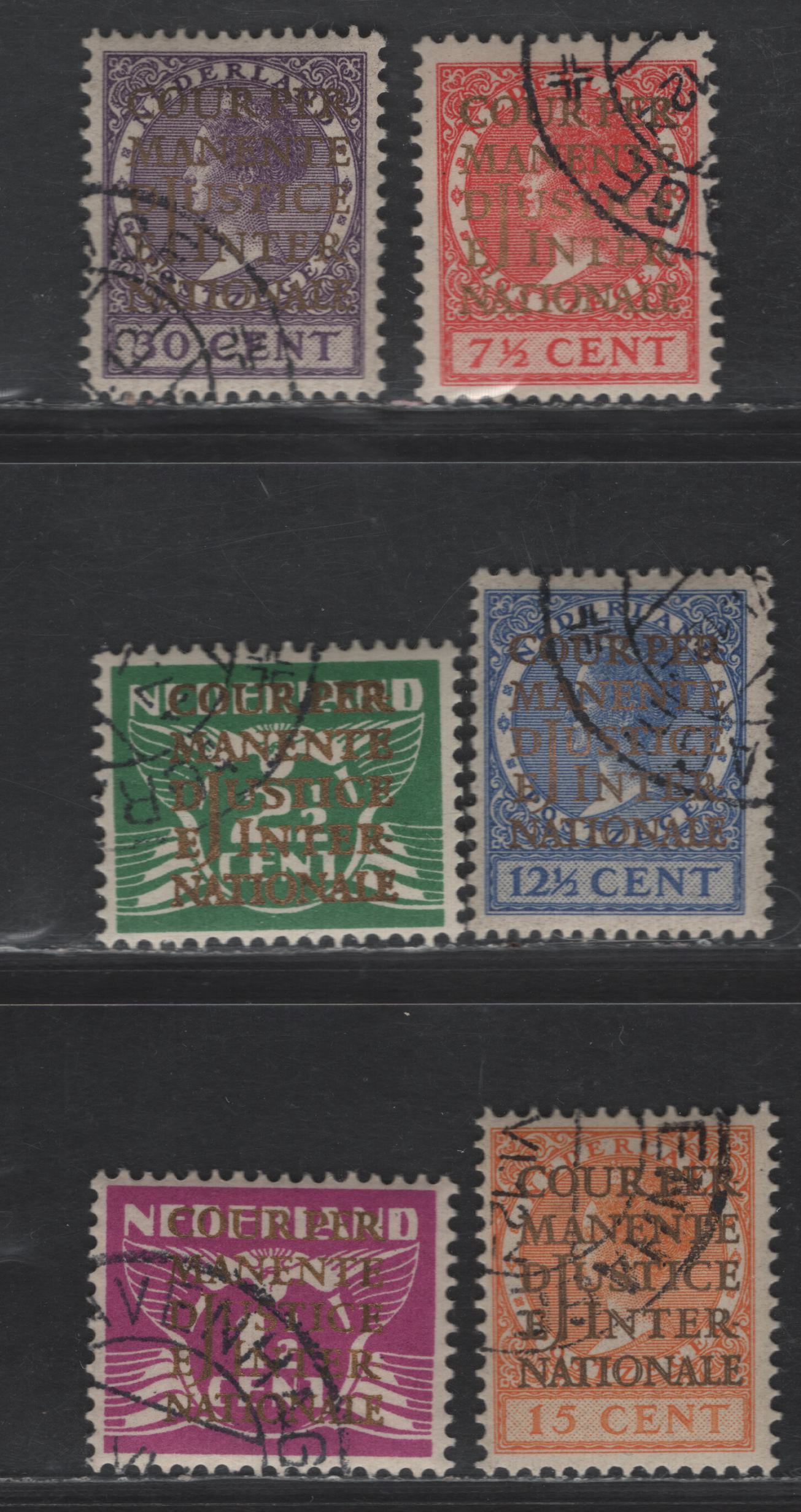 Lot 544 Netherlands SC#O9-O14 1.5c - 30c Red Violet - Violet Int'l Court of Justice, 1934 Int'l Court of Justice Overprinted Issue, 6 Fine/Very Fine Used Singles, CTO, Full OG - The Only Way That These Were Issued