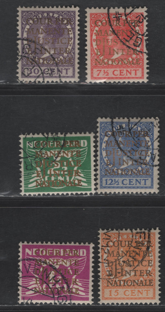 Lot 544 Netherlands SC#O9-O14 1.5c - 30c Red Violet - Violet Int'l Court of Justice, 1934 Int'l Court of Justice Overprinted Issue, 6 Fine/Very Fine Used Singles, CTO, Full OG - The Only Way That These Were Issued