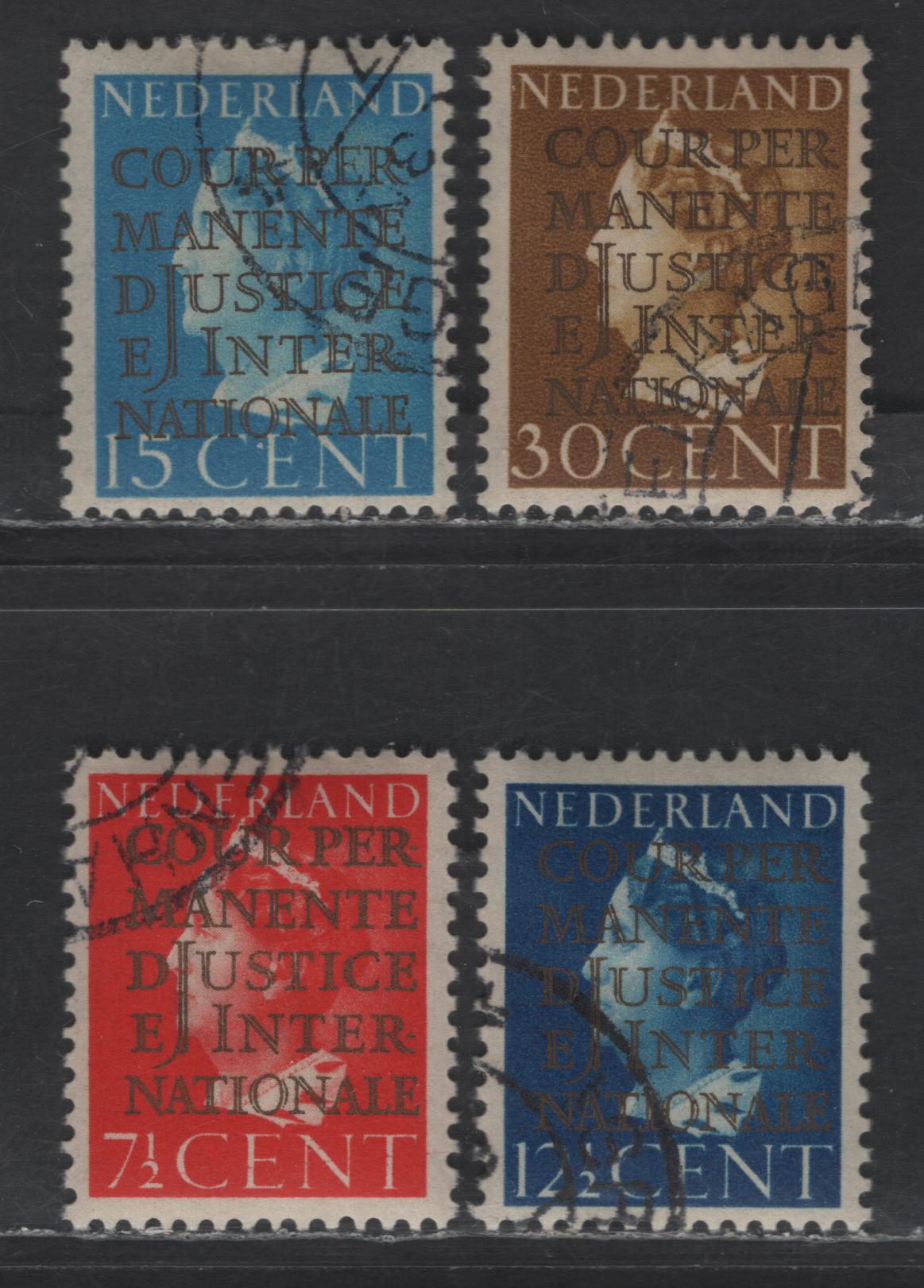 Lot 545 Netherlands SC#O16-O19 7.5c - 30c Bright Red - Bistre Queen Wilhelmina, 1940 Int'l Court of Justice Overprinted Issue, 4 Fine/Very Fine Used Singles, CTO, Full OG - The Only Way That These Were Issued