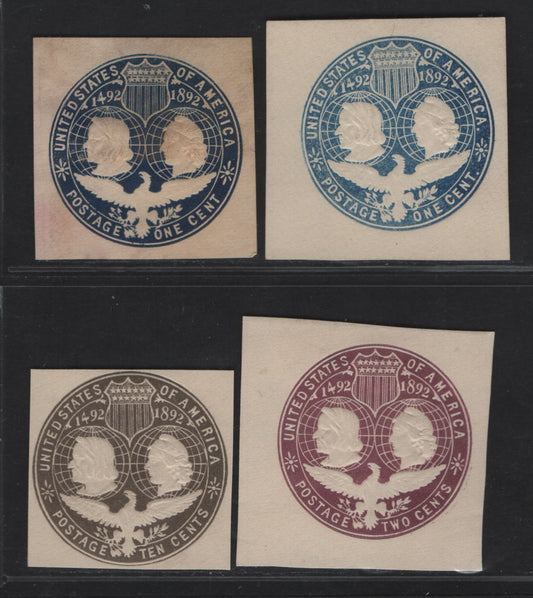 Lot 61 United States SC#U348-U349,U351 1c, 2c & 10c Blue, Dark Blue, Violet & Slate Brown Columbus & Liberty, 1893 Columbus Exposition Issue, 4 Fine/Very Fine Unused Singles