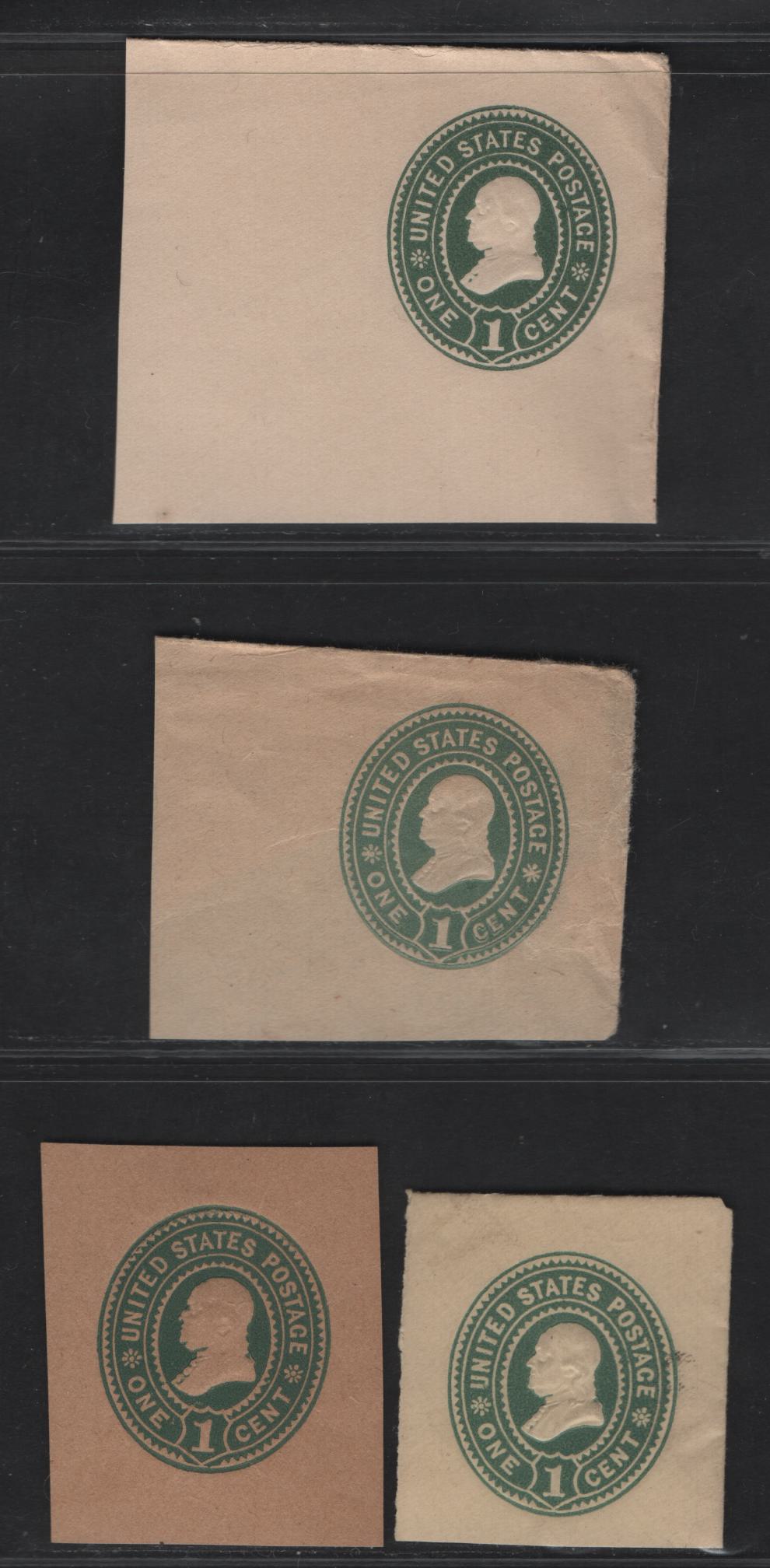 Lot 63 United States SC#U352-U353, W357 1c Dull Green & Green Columbus & Liberty, 1893 Columbus Exposition Issue, 4 Very Fine Unused Singles, White, Manilla, Amber & Wrapper on Manilla