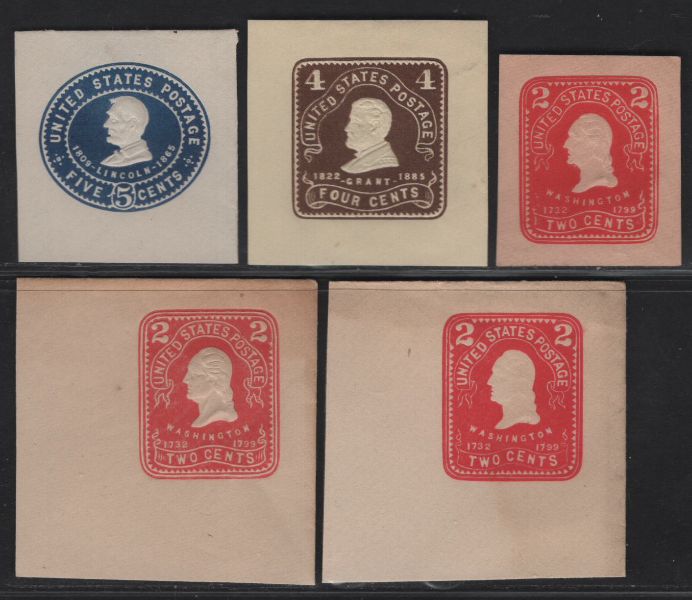 Lot 70 United States SC#U385, U396, U391, U393 2c, 4c & 5c Carmine, Brown & Blue Washington, 1903 Heads Issue, 4 Fine/Very Fine Unused Singles, Die 1 & 2, White, Oriental Buff & Amber, White With & Without Shading Lines On The Ribbon