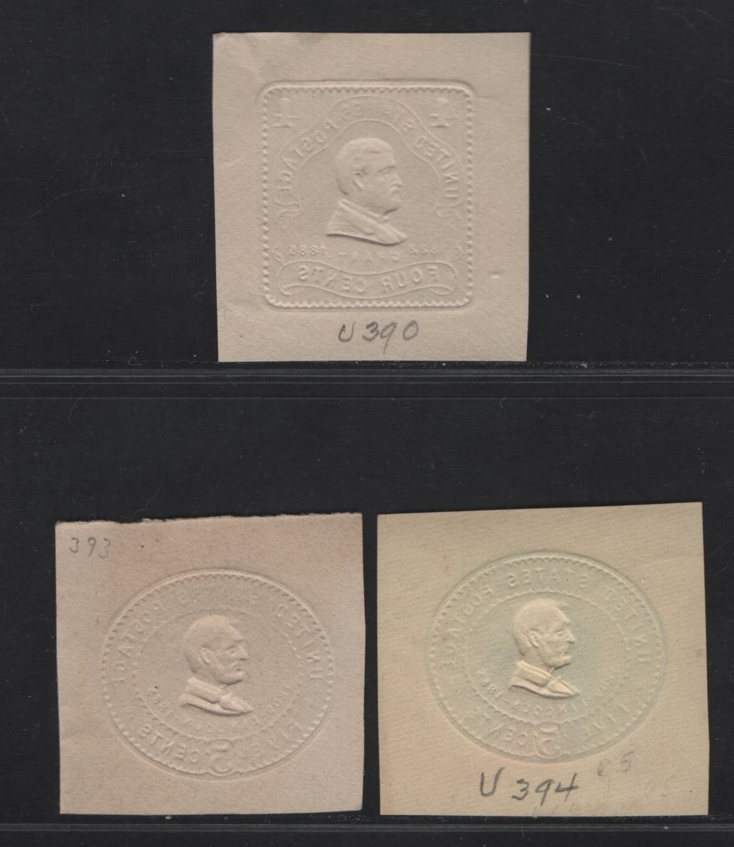 Lot 76 United States SC#U390, U393-U394 4c - 5c Chocolate - Dark Blue Grant - Lincoln, 1903 Heads Issue, 3 Very Fine Used Singles, White & Amber