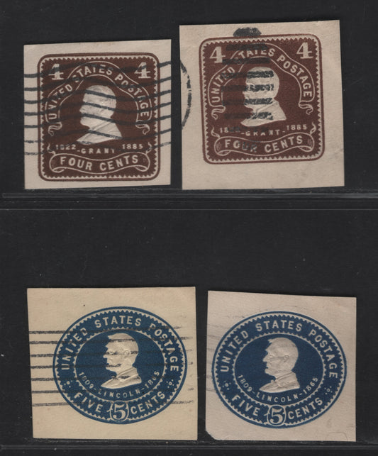 Lot 77 United States SC#U390, U393-U394 4c - 5c Chocolate, Dark Brown & Dark Blue Grant - Lincoln, 1903 Heads Issue, 4 Fine/Very Fine Used Singles, White & Amber