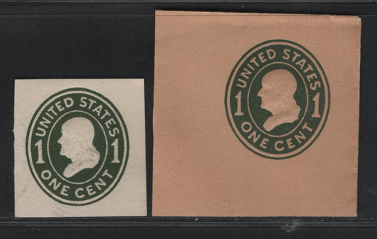 Lot 79 United States SC#U400, U402c 1c Green Franklin, 1907-1916 Heads Issue, 2 Very Fine Unused Singles White Wove Die 1 & Orienteal Buff Laid Die 4