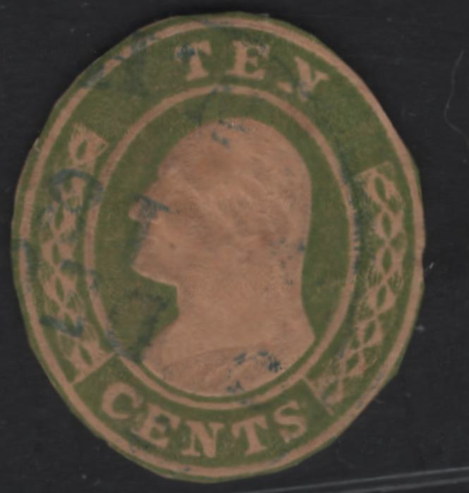 Lot 8 United States SC#U18 10c Green Washington, 1853-1855 Nesbitt Issue, A Ungraded Singles, Buff Paper, 20mm Label At Top, Cut to Shape
