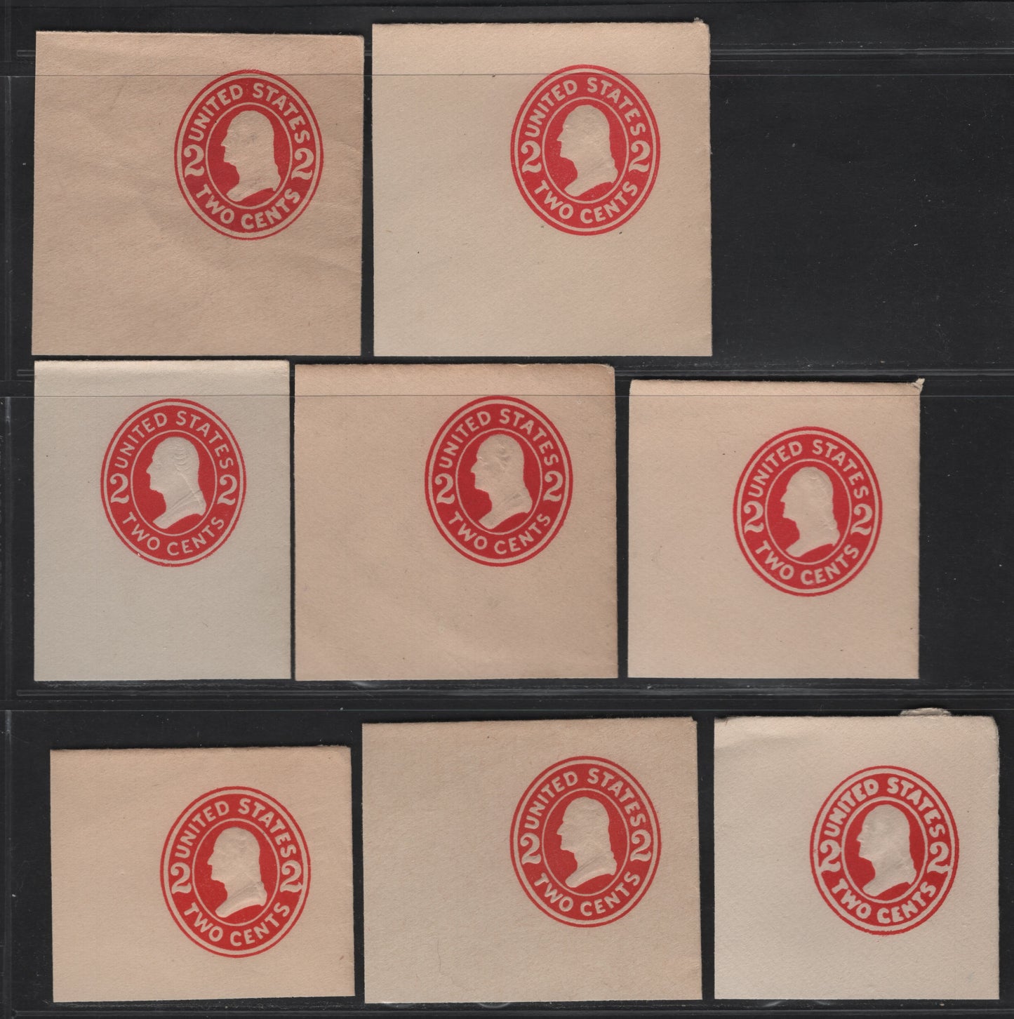 Lot 85 United States SC#U411-U411e 2c Carmine Franklin, 1907-1916 Heads Issue, 8 Very Fine/Extremely Fine Unused Singles White Laid & White Wove, Dies 1-6