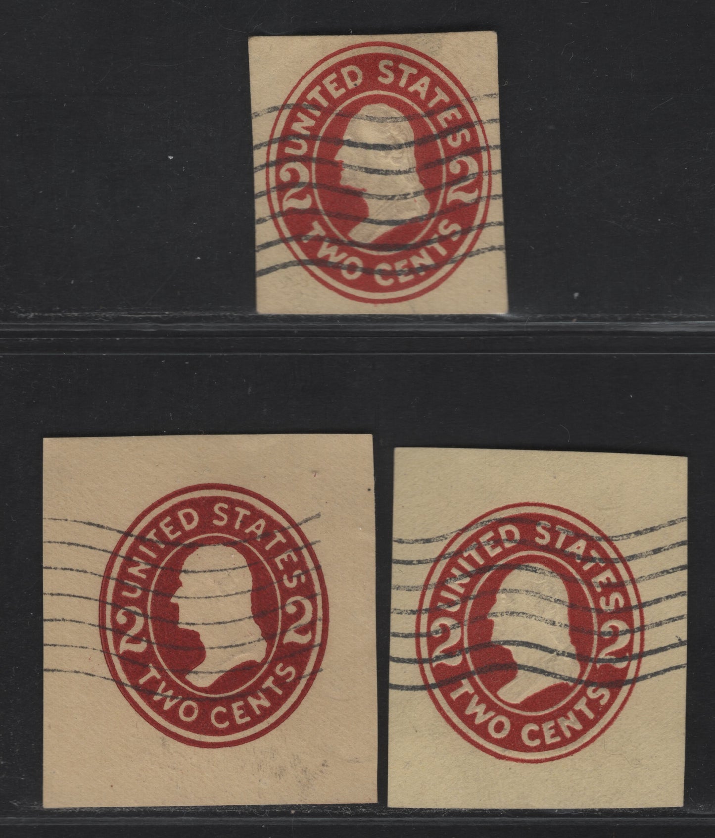 Lot 86 United States SC#U407-b 2c Brown Red Franklin, 1907-1916 Heads Issue, 3 Fine/Very Fine Used Singles, Amber Paper, Dies 1-3