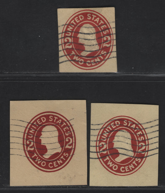 Lot 86 United States SC#U407-b 2c Brown Red Franklin, 1907-1916 Heads Issue, 3 Fine/Very Fine Used Singles, Amber Paper, Dies 1-3