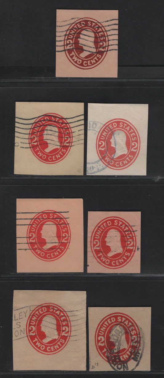 Lot 94 United States SC#U408b, U411b, U412c, U413c,e, U415,b 2c Brown Red & Carmine Franklin, 1907-1916 Heads Issue, 7 Fine/Very Fine Used Singles, Various Papers & Dies