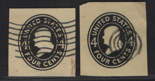 Lot 96 United States SC#U417, Y417var 4c Black Franklin, 1907-1916 Heads Issue, 2 Fine/Very Fine Used Singles, Amber Laid Paper, Die 2, Printed On oth Sides, With Normal