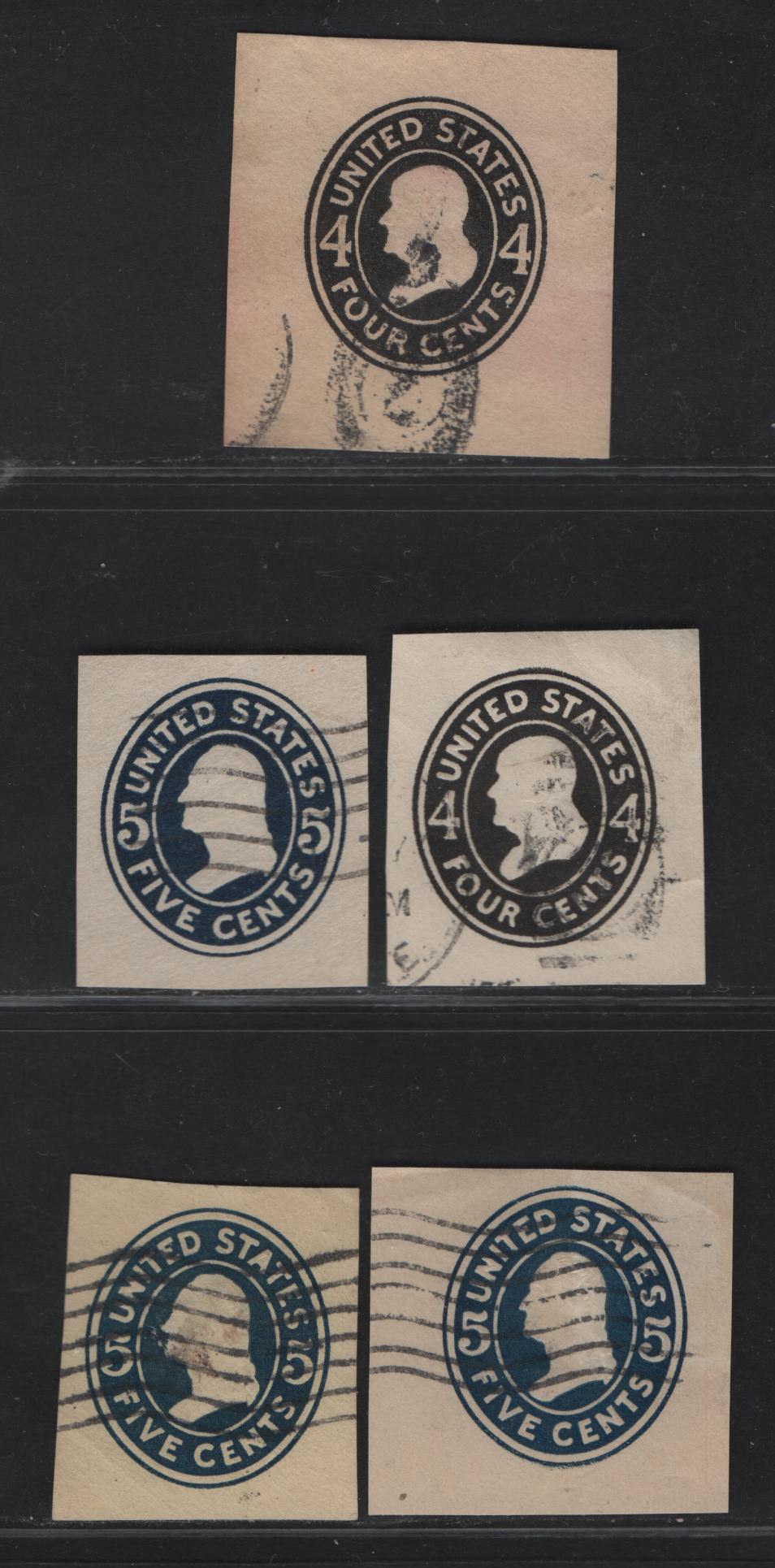 Lot 97 United States SC#U416,a, U418,a, U419 4c & 5c Black - Blue Franklin, 1907-1916 Heads Issue, 5 Fine/Very Fine Used Singles, Dies 1&2 on White Laid, 5c Dies 1 & 2 On White Laid, Die 2 On Amber Laid