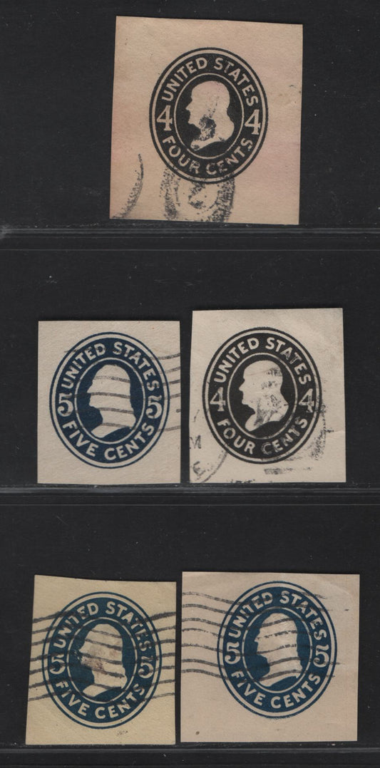 Lot 97 United States SC#U416,a, U418,a, U419 4c & 5c Black - Blue Franklin, 1907-1916 Heads Issue, 5 Fine/Very Fine Used Singles, Dies 1&2 on White Laid, 5c Dies 1 & 2 On White Laid, Die 2 On Amber Laid