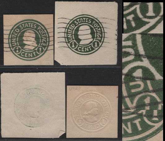 Lot 99 United States SC#U420a & U420 1c Green Franklin, 1915-1932 Heads Issue,  Fine/Very Fine Used Singles, Dies 1&2, White Paper