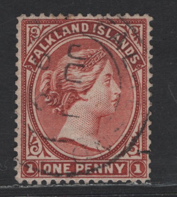 Lot 100 (C) Falkland Islands SG#21x 1d Claret Queen Victoria, 1891-1902 Bradbury Wilkinson Queen Victoria Issue, A Very Fine Used Single, Crown CA Wmk