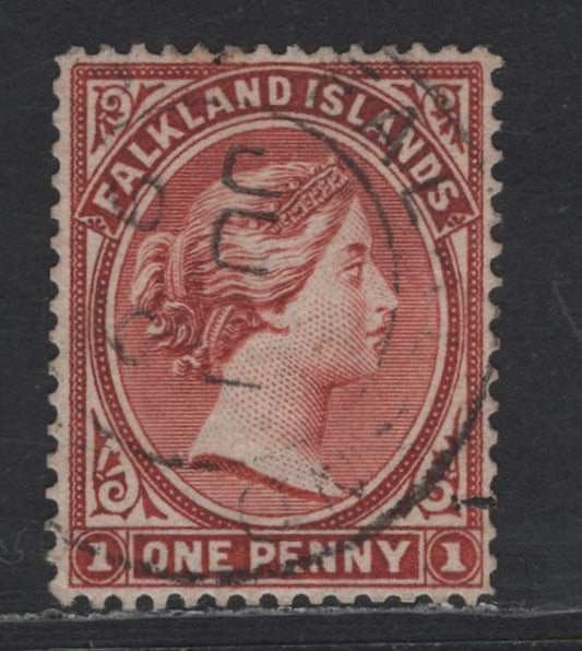 Lot 100 (C) Falkland Islands SG#21x 1d Claret Queen Victoria, 1891-1902 Bradbury Wilkinson Queen Victoria Issue, A Very Fine Used Single, Crown CA Wmk