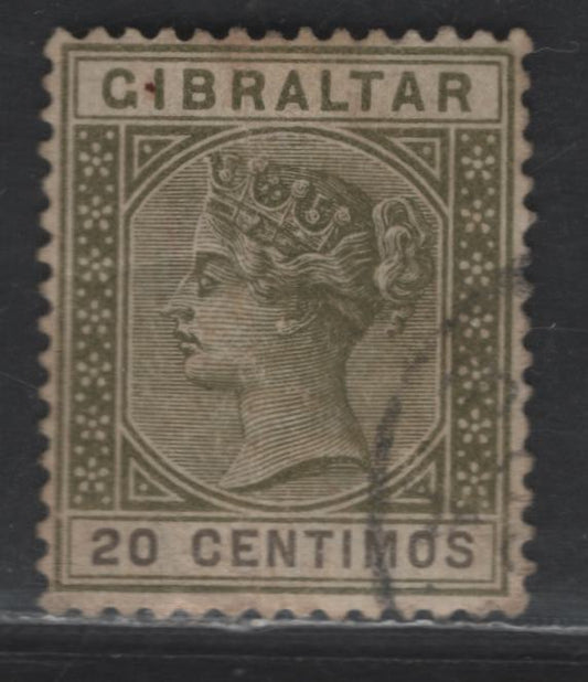 Lot 111 (C) Gibraltar SG#24 20c Olive Green & Brown Queen Victoria, 1889-1896 Spanish Currency Issue, A Fine Used Single