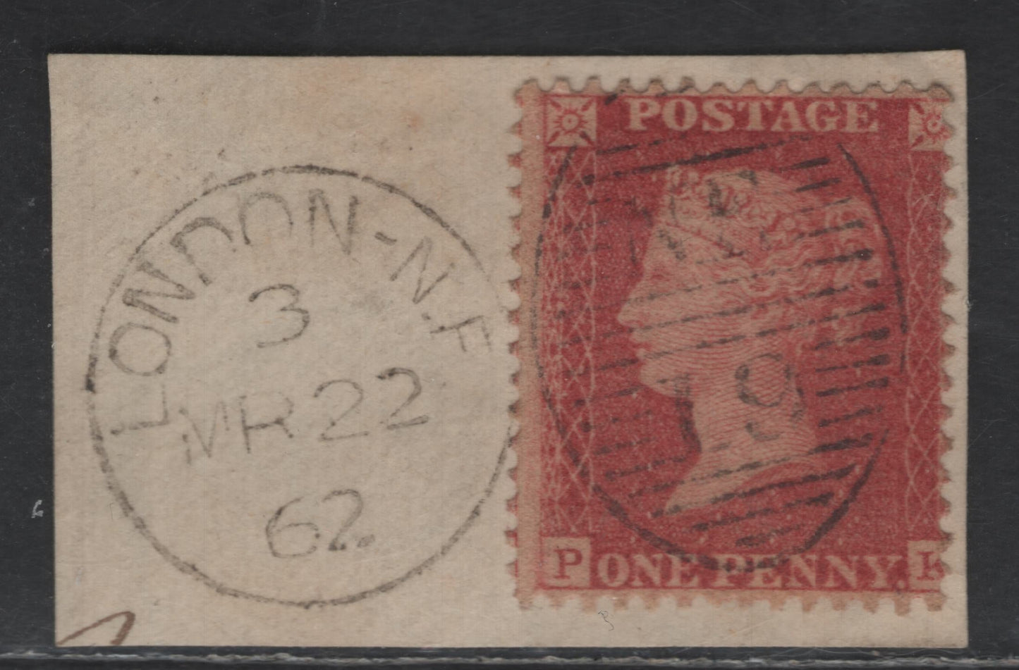 Lot 117 Great Britain SG#40 1d Rose Red Queen Victoria, 1856-1858 Perkins Bacon 'Stars' Issue, A Fine Used Single, Die 2, White Paper, Perf 14, Used on Piece